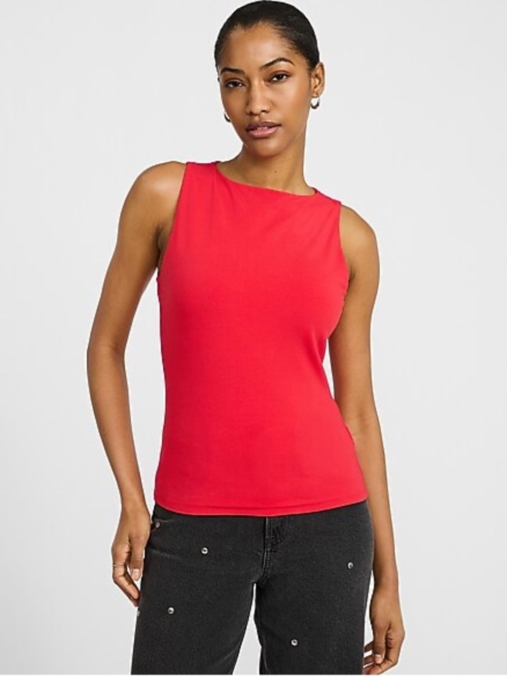 Express Body Contour Light Compression Boat Neck Tank in Stretch Cotton Red M